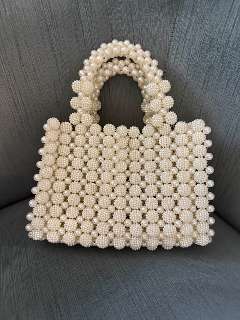 Pearl Beaded Mini Tote - Cream
